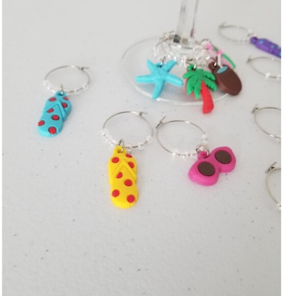 12pcs. Beach Themed Wine Marker Barware Glass Charm Drink Tracker Stemware - Picture 3 of 6